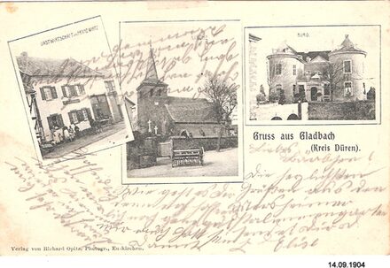 Gruss aus Gladbach, Postkarte aus dem Jahr 1904
